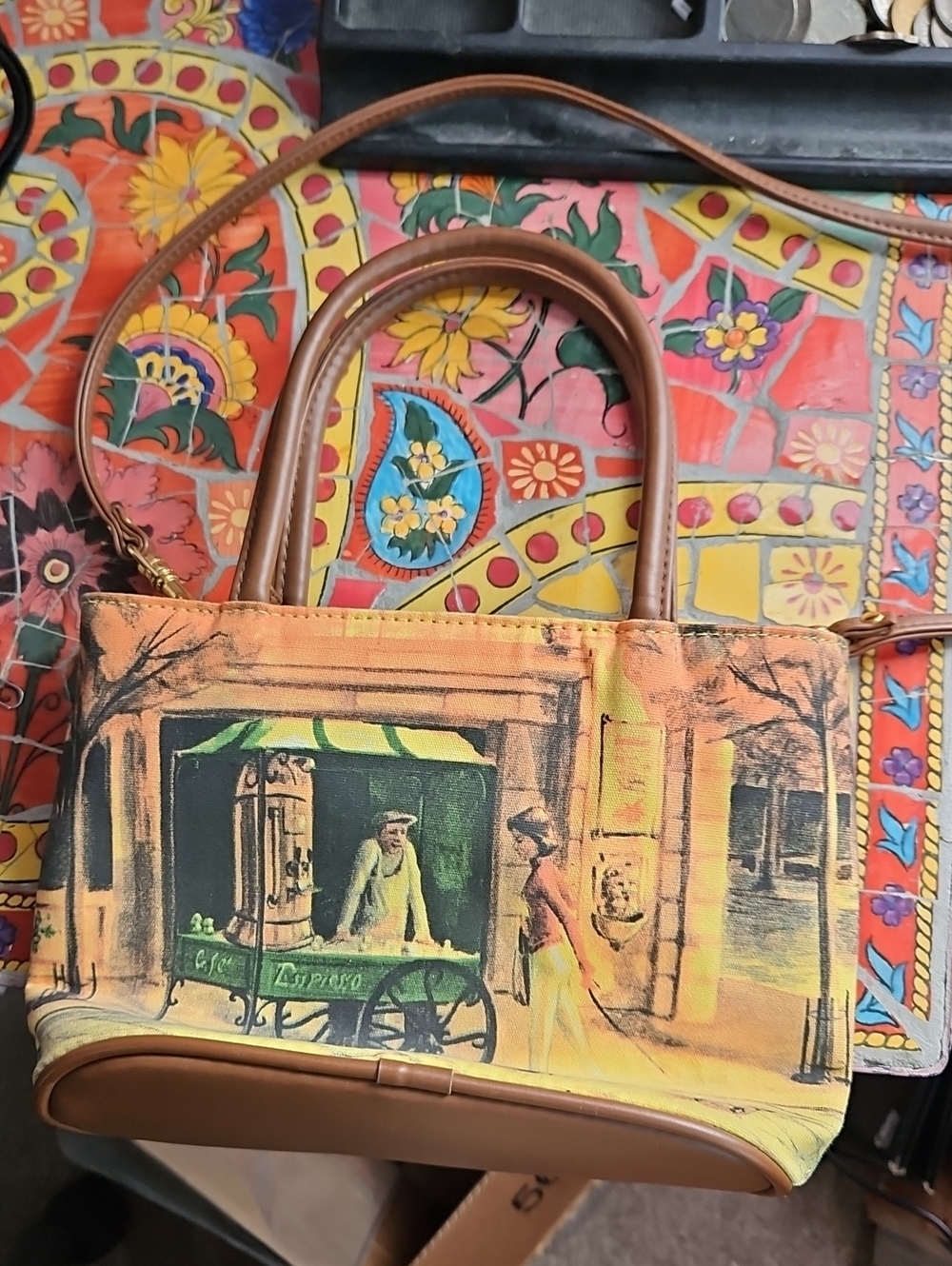 St. John's Bay Yellow Painted Satchel with Brown Trim
